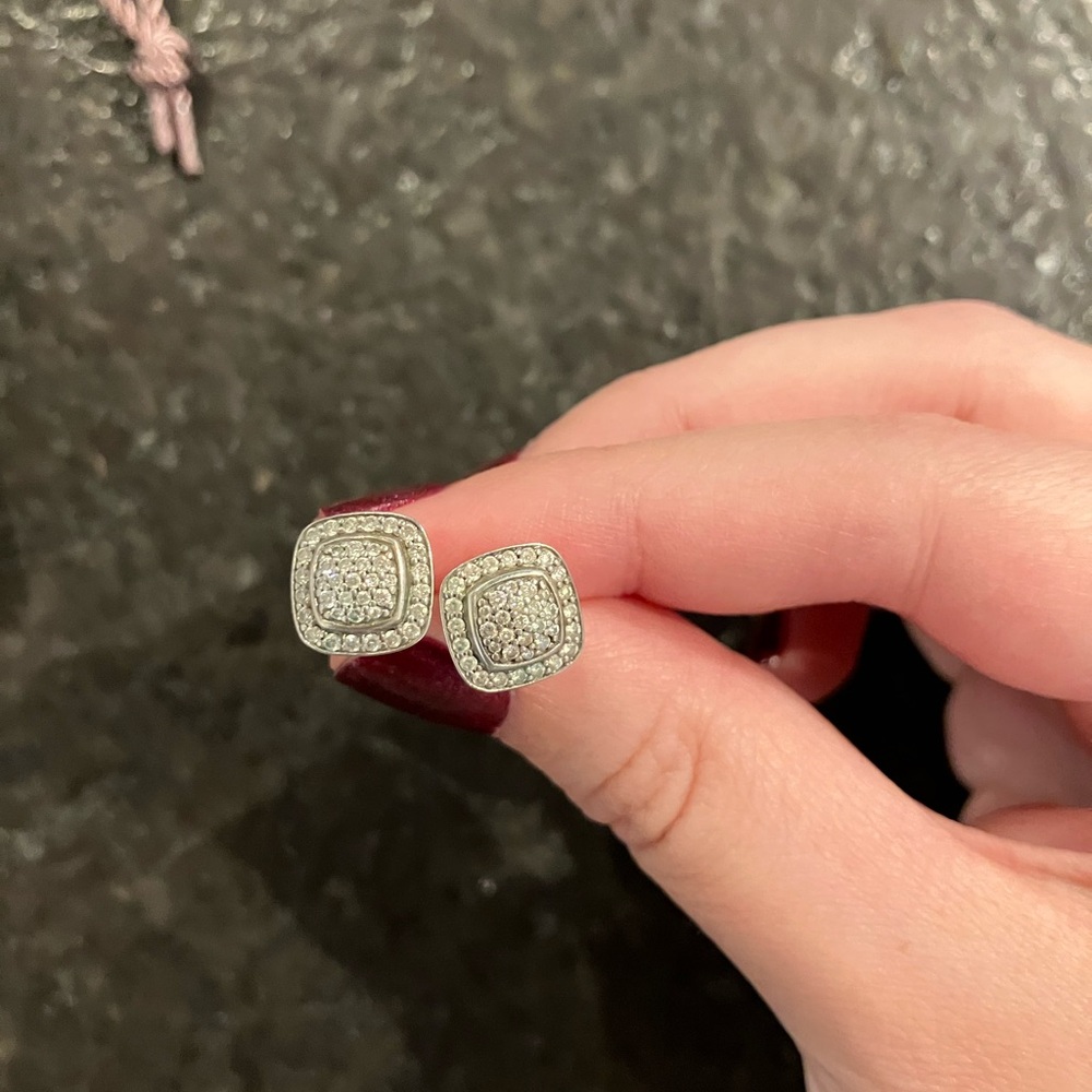 David Yurman Petite Albion  Silver and Diamond Stud Earrings